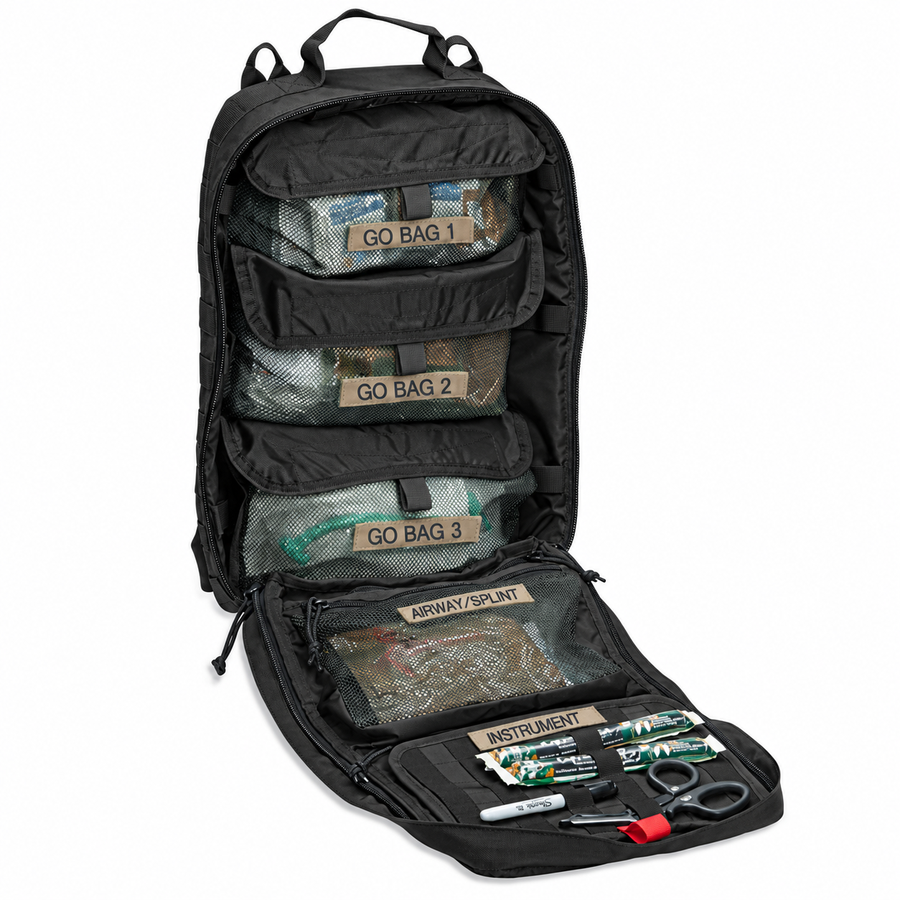 Black Chinook Mass Casualty Critical Intervention Kit shown open