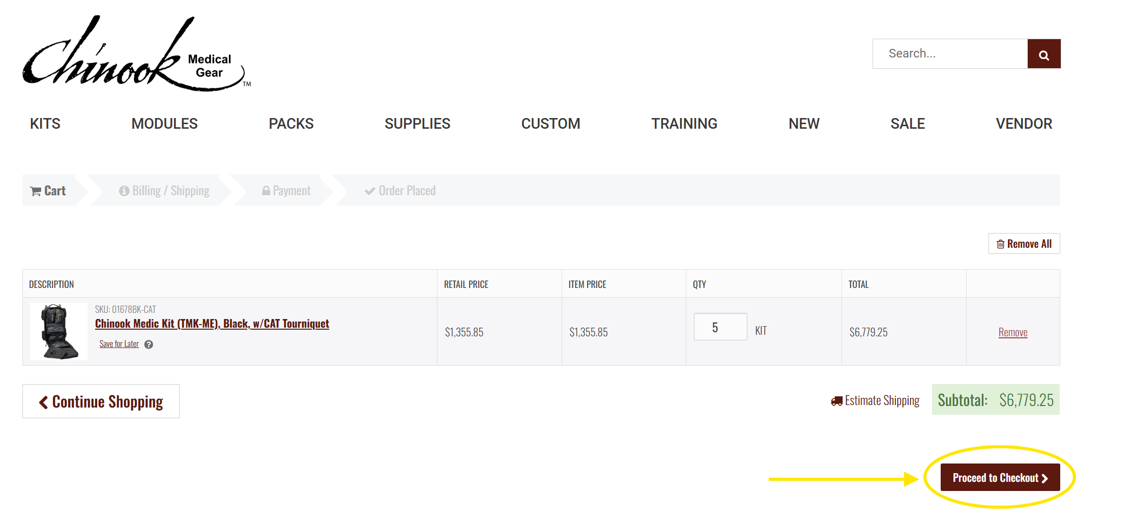 Chinook shopping cart and checkout process